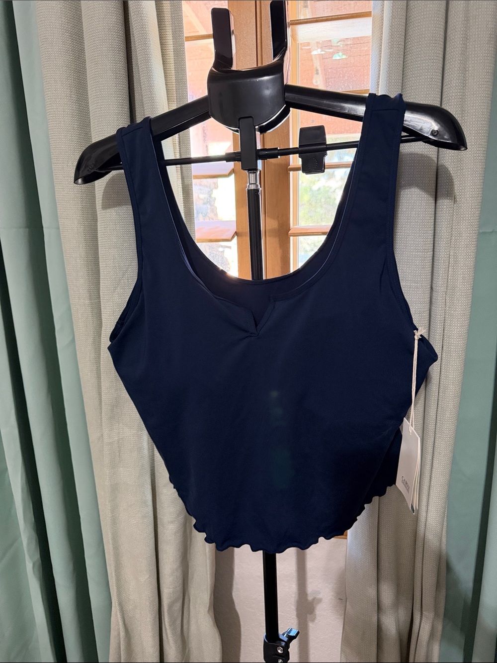 Carve Designs Navy Scoop Crop Top with Scalloped Hem